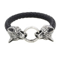 Yudan Jewelry Mens Bracelet Wolf Head Clasp Leather Bracelet